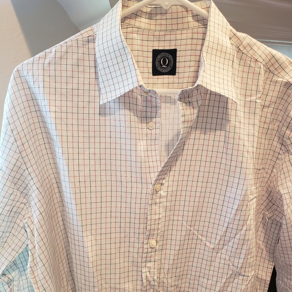 Men's Blue and Red Checked Dress Shirt EUC